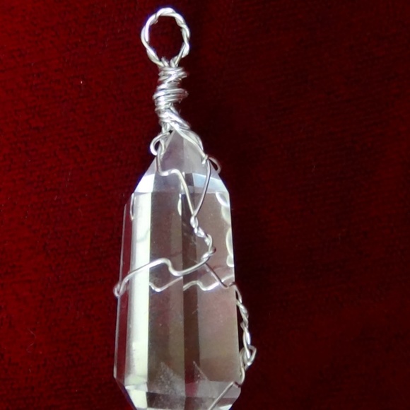Natural Clear Quartz Point Pendant-Silver & Hemp - Picture 3 of 5